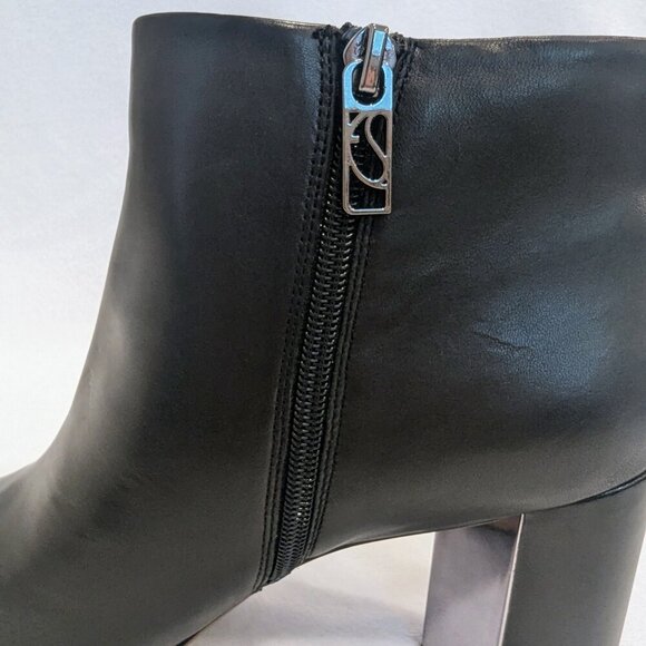 FRANCO SARTO Leather Booties 10 Pointed Toe Mirrored Heel Panels Side Zipper Blk - Picture 4 of 9